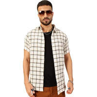 Thomas Scott Men Cotton Blend Half Sleeve Checkered Casual Shirt (Ts1390_White, S)