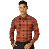Thomas Scott Men 100% Cotton Full Sleeves Checkered Formal Shirt (Red, M)