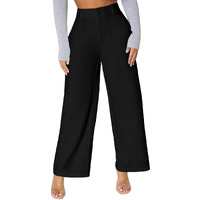 Toochki Loose Women Black High Rise Full Length Wide Leg Formal Trousers