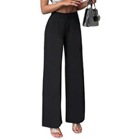 Toochki Womens Straight Fit Spandex Solid Black Trousers