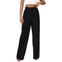 Toochki Womens High Waist Straight Fit Trousers | Solid Korean Stretchable Pants For Women | Regular Fit Elastic Waist Full Length Formal Trouser For Casual & Office Wear | Womens Pant Black