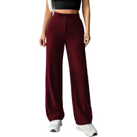 Toochki Straight Pants Trousers For Women With High Waist, Formal Pant For Women Office Wear With Wide Waistband Wine