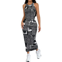 Toochki Dress For Women | One Piece Dresses | Midi Bodycon For Women's | Newspaper Printed Body Con Black