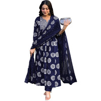 Toochki Gown For Women Wedding | Three Piece Dress For Womens Long | Anarkali Dresses | Ethnic Navy Blue Gowns | Anarakali Suit | Printed With Embroidered | With Dupatta