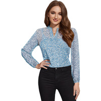 Toochki Sky Blue Georgette Floral Digital Printed Straight Western Shirt Top For Women Latest Trendy Women Shirts Tops