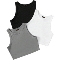 Toochki Tops For Woman | Spandex Top | Crop | Short | Western | For Jeans | Sleeveless | Pack Of Three | Stretchable | Black-White-Grey