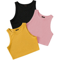 Toochki Tops For Woman | Spandex Top | Crop | Short | Western | Black-Mustard-Pink | For Jeans | Sleeveless | Stretchable | Pack Of Three