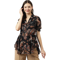Toochki Black Georgette Paisley Printed Flared Western Top For Women's Suitable To Wear In Summer With Latest Trending Style