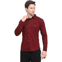 Shasmi Men's Double Pocket Cotton Shirt | Formal | Office Wear | Plain | Full Sleeve - Slim Fit Shirt For Men | Shirt For Men | Men Stylish Shirt (Available In Plus Size) (Maroon_2Xl)