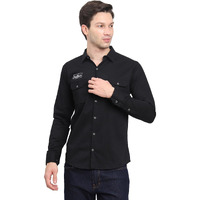 Shasmi Men's Double Pocket Cotton Shirt | Formal | Office Wear | Plain | Full Sleeve - Slim Fit Shirt For Men | Shirt For Men | Men Stylish Shirt (Available In Plus Size) (Black_S)