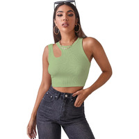 Shasmi Women's & Girls' Solid Ribbed Round Neck Collarless Sleeveless Slim Fit Cut Out Tank Tops (Top 48) (Pista Green Xs)