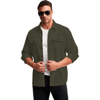 Shasmi Men's Stylish Ribbed Long Sleeve Button-Down Shirt, Breathable, Comfortable, And Versatile With Flap Pockets And Buttoned Lapel Shirt For Men (M Shirt 154 Olive M)
