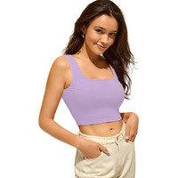 Shasmi Women's & Girls' Solid Ribbed Square Neck Collarless Sleeveless Slim Fit Simplicity Tank Tops (Shree Top 36) (Light Purple S)
