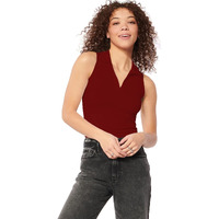 Shasmi Women's & Girls' Solid Ribbed Polo Club Collar Sleeveless Slim Fit Simplicity Tank Tops (Top 49) (Maroon S)