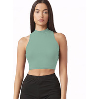 Sugathari Women's & Girls' Solid Ribbed High Neck Sleeveless Crop Tops For Women (Top 37 Teal S)