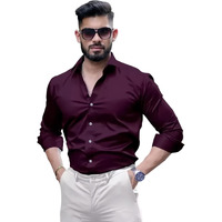 Indoprimo Formal Regular Fit Shirt For Men || Shirt For Men || Men Stylish Shirt || Men Plain Shirt || Men Solid Shirt (Large, Purple)