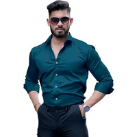 Indoprimo Men Cotton Formal Regular Fit Stylish Shirt || Plain Shirt || Solid Shirt (Small, Air Blue)