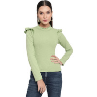 Avanova Women's & Girls' Solid Knitted High Neck Cropped Full Sleeve Tops (Top 58 Pista M)