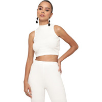 Avanova Women's & Girls' Solid Ribbed High Neck Sleeveless Crop Tops For Women (Top 37 White M)
