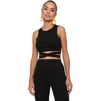 Avanova Women's & Girls' Solid Ribbed Round Neck Sleeveless Crop Tops For Women (Top 45 Black S)