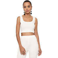 Avanova Women's & Girls' Solid Ribbed Boat Neck Sleeveless Crop Tops For Women (Top 36 White M)