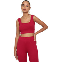 Avanova Women's & Girls' Solid Ribbed Boat Neck Sleeveless Crop Tops For Women (Top 36 Wine L)