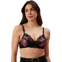 Clovia Womens Lace Solid Padded Full Cup Wire Free Bridal Bra (Br1944A13_Black_32C)