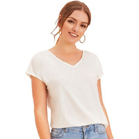 Fabricorn Plain Stylish White Front Back V-Neck Cotton Tshirt For Women (White, Xx-Large)