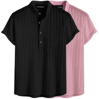 Deelmo Combo Of Mens Polyster Kurta With Mandarin Collar, Half Placket Buttons, Front Pocket | Half Sleeves | Soft & Breathable Fabric | Pack Of 2