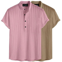 Deelmo Combo Of Mens Polyster Kurta With Mandarin Collar, Half Placket Buttons, Front Pocket | Half Sleeves | Soft & Breathable Fabric | Pack Of 2