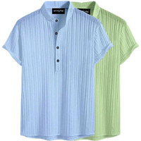 Deelmo Combo Of Mens Polyster Kurta With Mandarin Collar, Half Placket Buttons, Front Pocket | Half Sleeves | Soft & Breathable Fabric | Pack Of 2