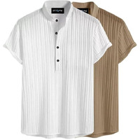 Deelmo Combo Of Mens Polyster Kurta With Mandarin Collar, Half Placket Buttons, Front Pocket | Half Sleeves | Soft & Breathable Fabric | Pack Of 2