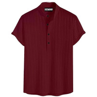 Deemoon Mens Polyster Kurta With Mandarin Collar, Half Placket Buttons, Front Pocket | Half Sleeves | Soft & Breathable Fabric Maroon