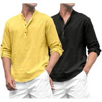 Macsivo Combo Of Mens Cotton Polyester Blend Solid Regular Fit Full Sleeve Short Kurta Pack Of 2 Yellow-Black
