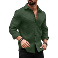 Deelmo Mens Regular Fit Button Down Dress Shirts Textured Long Sleeve Casual Hawaiian Shirt Dark Green