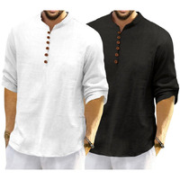 Macsivo Mens Cotton Blend Kurta | Band Collar | Casual | Plain | Formal | Full Sleeve | Summer | Regular Fit - (Combo Pack Of 2)