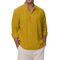 Macsivo Mens Cotton Polyester Blend Solid Regular Fit Full Sleeve Short Kurta Gold