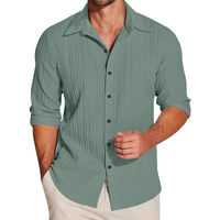 Macsivo Mens Popcorn Shirt With Spread Collared Long Sleeve Button Down Closure Curved Hem Length | Linen Shirt For Man Green