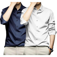 Deelmo Combo Of Mens Stylish Solid Satin Casual Shirt For Men Full Sleeves| Poly Satin Silk Shirt Pack Of 2 Navy-White