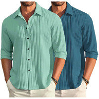 Deelmo Combo Of Mens Casual Button Down Shirts Long Sleeve Linen Shirt Fashion Textured Summer Shirts Pack Of 2