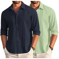 Deelmo Combo Of Mens Casual Button Down Shirts Long Sleeve Linen Shirt Fashion Textured Summer Shirts Pack Of 2