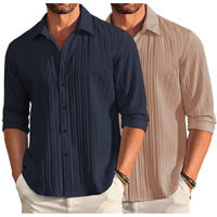 Deelmo Combo Of Mens Casual Button Down Shirts Long Sleeve Linen Shirt Fashion Textured Summer Shirts Pack Of 2