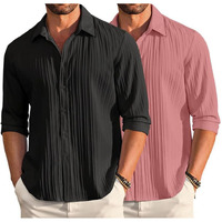 Deelmo Combo Of Mens Casual Button Down Shirts Long Sleeve Linen Shirt Fashion Textured Summer Shirts Pack Of 2