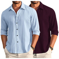 Deelmo Combo Of Mens Casual Button Down Shirts Long Sleeve Linen Shirt Fashion Textured Summer Shirts Pack Of 2