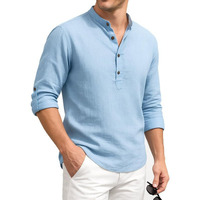 Deelmo Mens Cotton Blend Solid Regular Fit Full Sleeve Short Kurta | Mens Trendy Short Kurta Sky