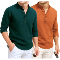 Deelmo Combo Of Mens Cotton Blend Solid Regular Fit Full Sleeve Short Kurta | Mens Trendy Short Kurta Pack Of 2