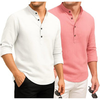 Deelmo Combo Of Mens Cotton Blend Solid Regular Fit Full Sleeve Short Kurta | Mens Trendy Short Kurta Pack Of 2 White - Peach