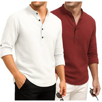 Deelmo Combo Of Mens Cotton Blend Solid Regular Fit Full Sleeve Short Kurta | Mens Trendy Short Kurta Pack Of 2 White - Red