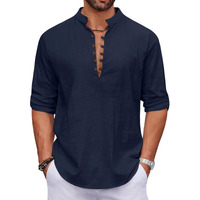 Macsivo Mens Stylish Mandarin Collar Kurta | Casual Ethnic Fusion Shirt For Daily, Party & Travel | Full Sleeves | Cotton Polyester Blend Comfort Fit Short Kurta