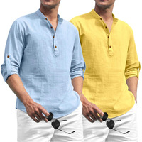 Zombom Combo Of Mens Solid Cotton Blend Full Sleeve Straight Kurta Shirt (Pack Of 2)